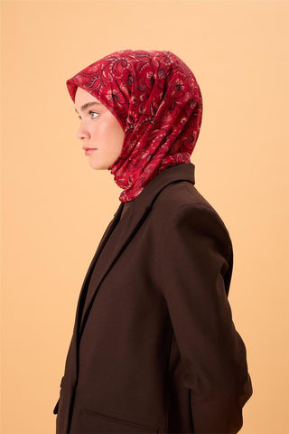 İnce Pamuk Soft Eşarp Koyu Kırmızı-Siyah Desenli Tok Duruşlu 90X90