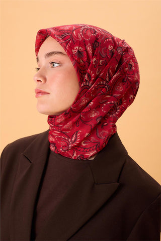 İnce Pamuk Soft Eşarp Koyu Kırmızı-Siyah Desenli Tok Duruşlu 90X90