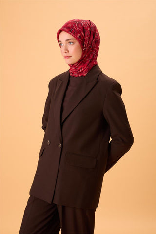 İnce Pamuk Soft Eşarp Koyu Kırmızı-Siyah Desenli Tok Duruşlu 90X90