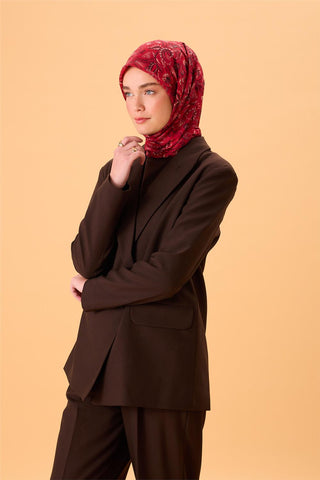 İnce Pamuk Soft Eşarp Koyu Kırmızı-Siyah Desenli Tok Duruşlu 90X90