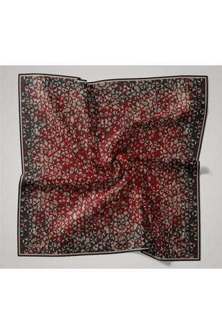 İnce Pamuk Soft Eşarp Antrasit-Kırmızı Geometrik Desenli Tok Duruşlu 90X90 - Soft Eşarp - | Silk Home
