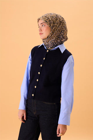 İnce Pamuk Soft Eşarp Antrasit-Bej Geometrik Desenli Tok Duruşlu 90X90 - Soft Eşarp - | Silk Home