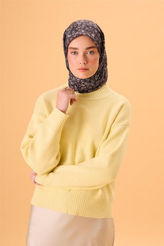 İnce Pamuk Soft Eşarp Antrasit-Bej Geometrik Desenli Tok Duruşlu 90X90 - Soft Eşarp - | Silk Home