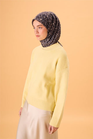 İnce Pamuk Soft Eşarp Antrasit-Bej Geometrik Desenli Tok Duruşlu 90X90 - Soft Eşarp - | Silk Home