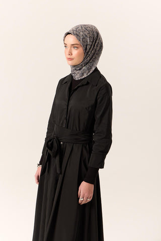 İnce Pamuk Soft Eşarp Koyu Gri-Vizon Geometrik Desenli Tok Duruşlu 90X90