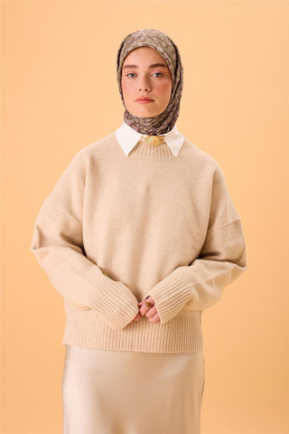 İnce Pamuk Soft Eşarp Kahverengi Yeşil Krem Vizon Desenli Kaymaz Dokulu Tok Duruşlu 90X90 - Soft Eşarp - | Silk Home