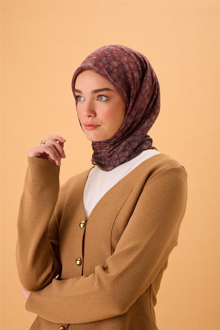 İnce Pamuk Soft Eşarp Koyu Vizon Bordo Yağ Yeşili Sütlü Kahve Desenli Kaymaz Dokulu Tok Duruşlu 90X90 - Soft Eşarp - | Silk Home