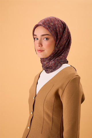 İnce Pamuk Soft Eşarp Koyu Vizon Bordo Yağ Yeşili Sütlü Kahve Desenli Kaymaz Dokulu Tok Duruşlu 90X90 - Soft Eşarp - | Silk Home