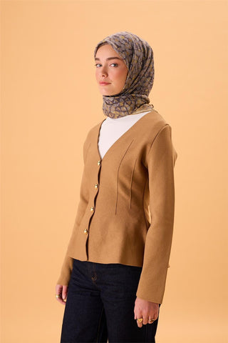 İnce Pamuk Soft Eşarp Hardal Koyu Vizon Gri Sarı Desenli Kaymaz Dokulu Tok Duruşlu 90X90 - Soft Eşarp - | Silk Home