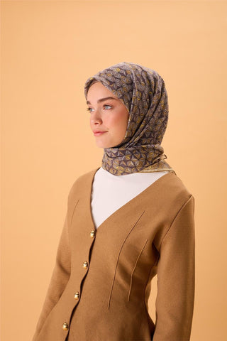 İnce Pamuk Soft Eşarp Hardal Koyu Vizon Gri Sarı Desenli Kaymaz Dokulu Tok Duruşlu 90X90 - Soft Eşarp - | Silk Home
