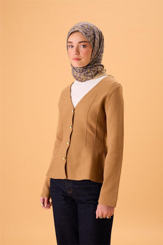İnce Pamuk Soft Eşarp Hardal Koyu Vizon Gri Sarı Desenli Kaymaz Dokulu Tok Duruşlu 90X90 - Soft Eşarp - | Silk Home