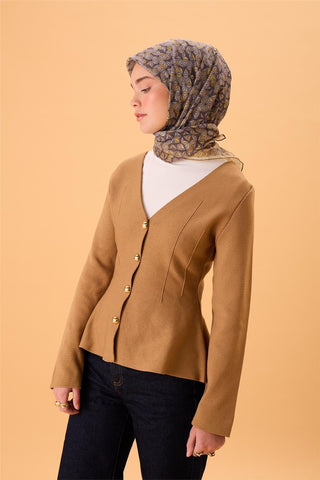 İnce Pamuk Soft Eşarp Hardal Koyu Vizon Gri Sarı Desenli Kaymaz Dokulu Tok Duruşlu 90X90 - Soft Eşarp - | Silk Home