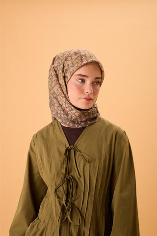 İnce Pamuk Soft Eşarp Haki Sarı Turuncu Bordo Desenli Kaymaz Dokulu Tok Duruşlu
                90X90