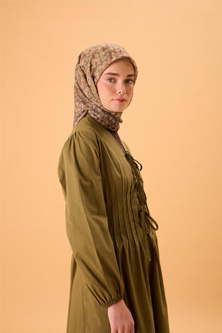 İnce Pamuk Soft Eşarp Haki Sarı Turuncu Bordo Desenli Kaymaz Dokulu Tok Duruşlu
                90X90