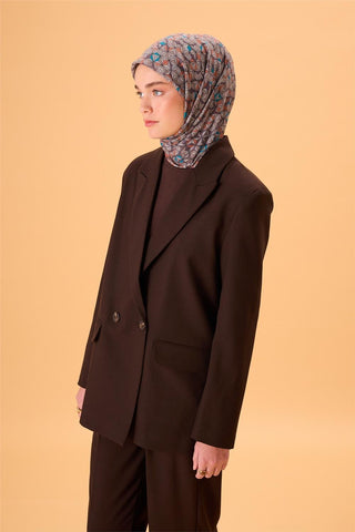İnce Pamuk Soft Eşarp Turuncu Koyu Vizon Mavi Vizon Desenli Kaymaz Dokulu Tok Duruşlu 90X90 - Soft Eşarp - | Silk Home