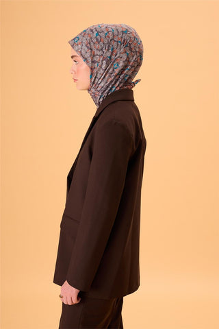 İnce Pamuk Soft Eşarp Turuncu Koyu Vizon Mavi Vizon Desenli Kaymaz Dokulu Tok Duruşlu 90X90 - Soft Eşarp - | Silk Home