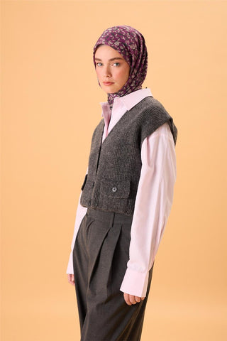 İnce Pamuk Soft Eşarp Antrasit Violet Bej Krem Desenli Kaymaz Dokulu Tok Duruşlu 90X90 - Soft Eşarp - | Silk Home