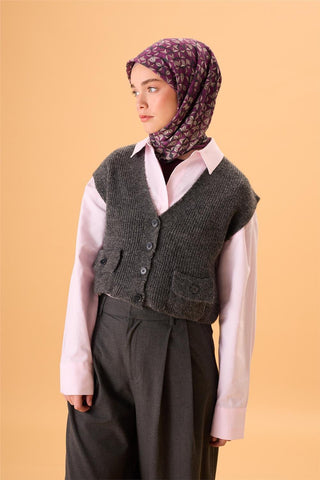 İnce Pamuk Soft Eşarp Antrasit Violet Bej Krem Desenli Kaymaz Dokulu Tok Duruşlu 90X90 - Soft Eşarp - | Silk Home