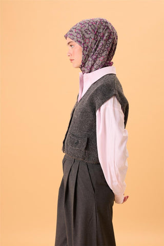 İnce Pamuk Soft Eşarp Violet Koyu Vizon Krem Pembe Desenli Kaymaz Dokulu Tok Duruşlu 90X90 - Soft Eşarp - | Silk Home