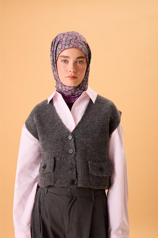 İnce Pamuk Soft Eşarp Violet Koyu Vizon Krem Pembe Desenli Kaymaz Dokulu Tok
                Duruşlu 90X90