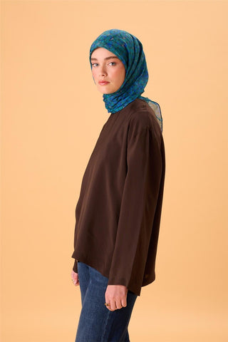 İnce Pamuk Soft Eşarp Zümrüt Morcivert Turkuaz Desenli Kaymaz Dokulu Tok Duruşlu 90X90 - Soft Eşarp - | Silk Home