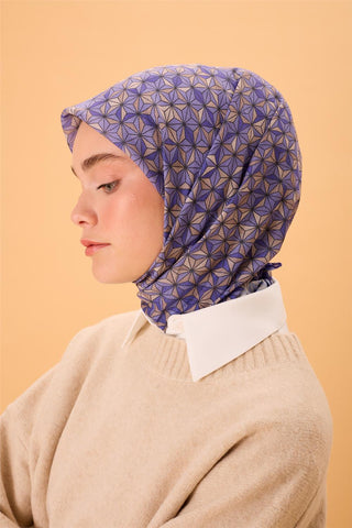 İnce Pamuk Soft Eşarp Mor-Vizon Geometrik Desenli Nefes Alan 90X90 - Soft Eşarp - | Silk Home