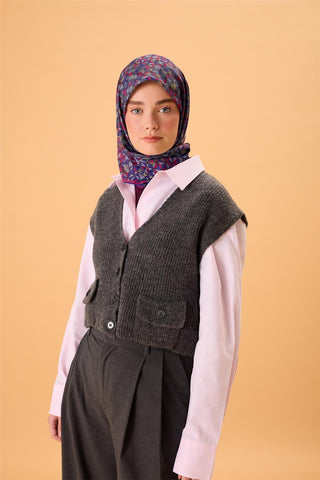 İnce Pamuk Soft Eşarp Mor-Fıstık Yeşili-Gri-Fuşya Desenli Nefes Alan Kaymaz Dokulu 90X90 - Soft Eşarp - | Silk Home