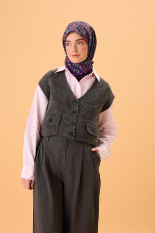 İnce Pamuk Soft Eşarp Mor-Fıstık Yeşili-Gri-Fuşya Desenli Nefes Alan Kaymaz Dokulu 90X90 - Soft Eşarp - | Silk Home