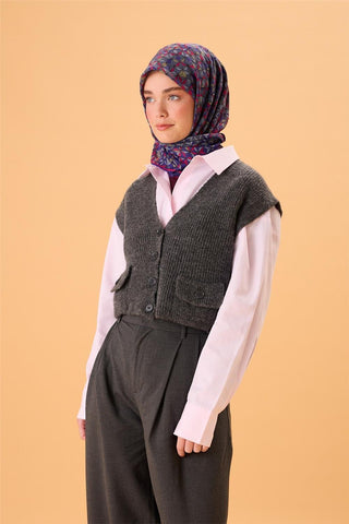 İnce Pamuk Soft Eşarp Mor-Fıstık Yeşili-Gri-Fuşya Desenli Nefes Alan Kaymaz Dokulu 90X90 - Soft Eşarp - | Silk Home
