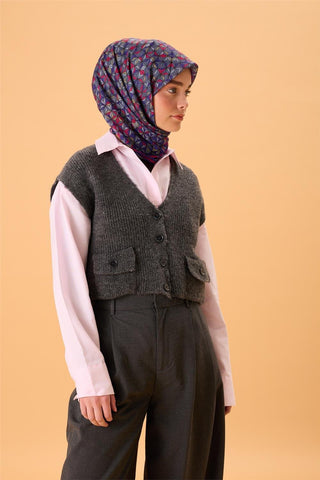 İnce Pamuk Soft Eşarp Mor-Fıstık Yeşili-Gri-Fuşya Desenli Nefes Alan Kaymaz Dokulu 90X90 - Soft Eşarp - | Silk Home