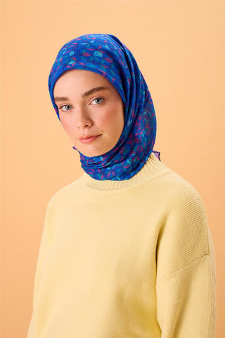 İnce Pamuk Soft Eşarp Saks-Lacivert-Patina-Mint-Fuşya Desenli Nefes Alan Kaymaz Dokulu 90X90 - Soft Eşarp - | Silk Home