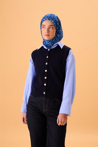 İnce Pamuk Soft Eşarp Saks-Gök Mavi-Buz Mavi-Lacivert Desenli Nefes Alan Kaymaz
                Dokulu 90X90