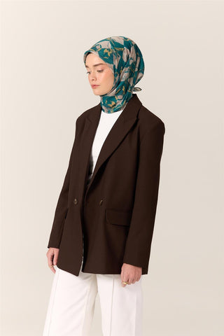 İnce Pamuk Soft Eşarp Zümrüt-Nescafe Desenli Nefes Alan Tok Duruşlu 90X90 - Soft Eşarp - | Silk Home