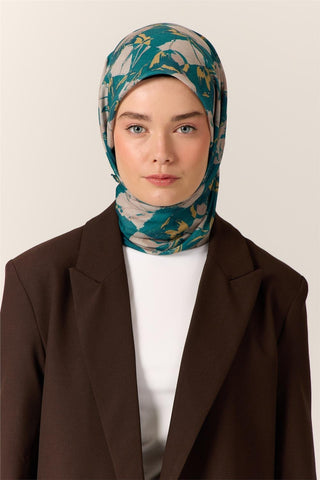 İnce Pamuk Soft Eşarp Zümrüt-Nescafe Desenli Nefes Alan Tok Duruşlu 90X90 - Soft Eşarp - | Silk Home