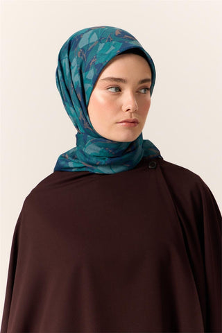 İnce Pamuk Soft Eşarp Lacivert-Koyu Yeşil Desenli Nefes Alan Tok Duruşlu 90X90 - Soft Eşarp - | Silk Home
