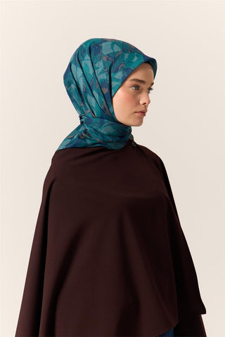 İnce Pamuk Soft Eşarp Lacivert-Koyu Yeşil Desenli Nefes Alan Tok Duruşlu 90X90 - Soft Eşarp - | Silk Home