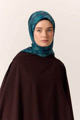 İnce Pamuk Soft Eşarp Lacivert-Koyu Yeşil Desenli Nefes Alan Tok Duruşlu 90X90 - Soft Eşarp - | Silk Home