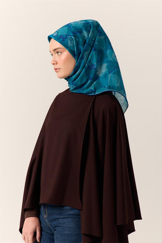 İnce Pamuk Soft Eşarp Lacivert-Turkuaz Desenli Nefes Alan Tok Duruşlu 90X90 - Soft Eşarp - | Silk Home