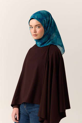 İnce Pamuk Soft Eşarp Lacivert-Turkuaz Desenli Nefes Alan Tok Duruşlu 90X90 - Soft Eşarp - | Silk Home
