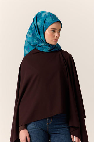 İnce Pamuk Soft Eşarp Lacivert-Turkuaz Desenli Nefes Alan Tok Duruşlu 90X90