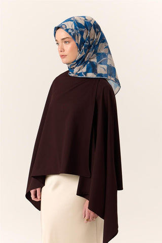 İnce Pamuklu Soft Eşarp Saks-Bej Desenli Nefes Alan Tok Duruşlu 90X90 - Soft Eşarp - | Silk Home