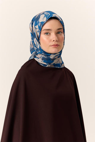 İnce Pamuklu Soft Eşarp Saks-Bej Desenli Nefes Alan Tok Duruşlu 90X90 - Soft Eşarp - | Silk Home