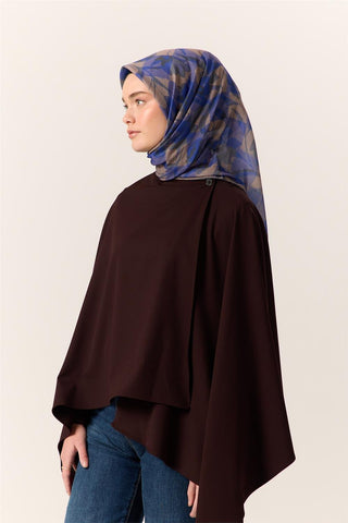 İnce Pamuk Soft Eşarp Civit-Eflatun Desenli Nefes Alan Tok Duruşlu 90X90