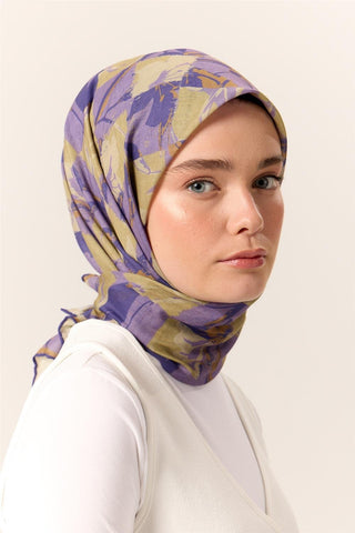 İnce Pamuk Soft Eşarp Eflatun-Mor Desenli Nefes Alan Tok Duruşlu 90X90 - Soft Eşarp - | Silk Home