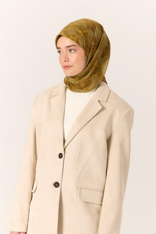 İnce Pamuk Soft Eşarp Kimyon-Yeşil Desenli Nefes Alan Tok Duruşlu 90X90 - Soft Eşarp - | Silk Home