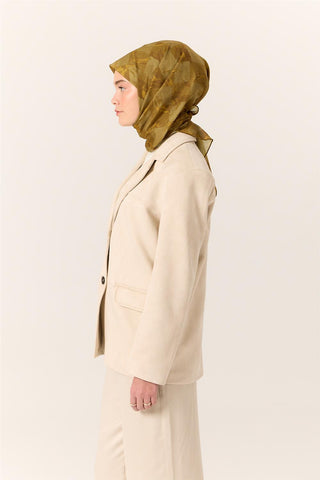 İnce Pamuk Soft Eşarp Kimyon-Yeşil Desenli Nefes Alan Tok Duruşlu 90X90