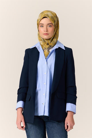 İnce Pamuk Soft Eşarp Hardal-Olive Yaprak Desenli Nefes Alan Tok Duruşlu 90X90 - Soft Eşarp - | Silk Home
