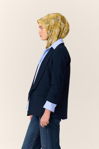 İnce Pamuk Soft Eşarp Hardal-Olive Yaprak Desenli Nefes Alan Tok Duruşlu 90X90 - Soft Eşarp - | Silk Home