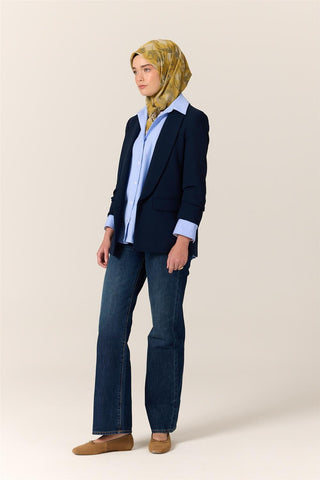 İnce Pamuk Soft Eşarp Hardal-Olive Yaprak Desenli Nefes Alan Tok Duruşlu 90X90