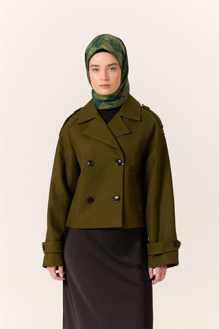 İnce Pamuk Soft Eşarp Zümrüt-Yağ Yeşili Desenli Kaymaz Dokulu Tok Duruşlu 90X90 - Soft Eşarp - | Silk Home